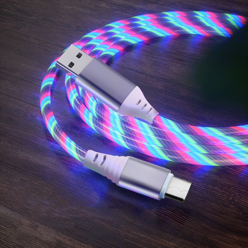 2.4A RGB LED Light Durable USB Cable for Type-C / USB-C 3FT (Silver)